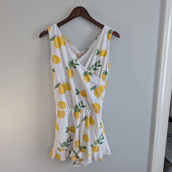 Honey Mark Other - Women's Honey Mark Lemon Romper Swim Dress White Yellow Medium